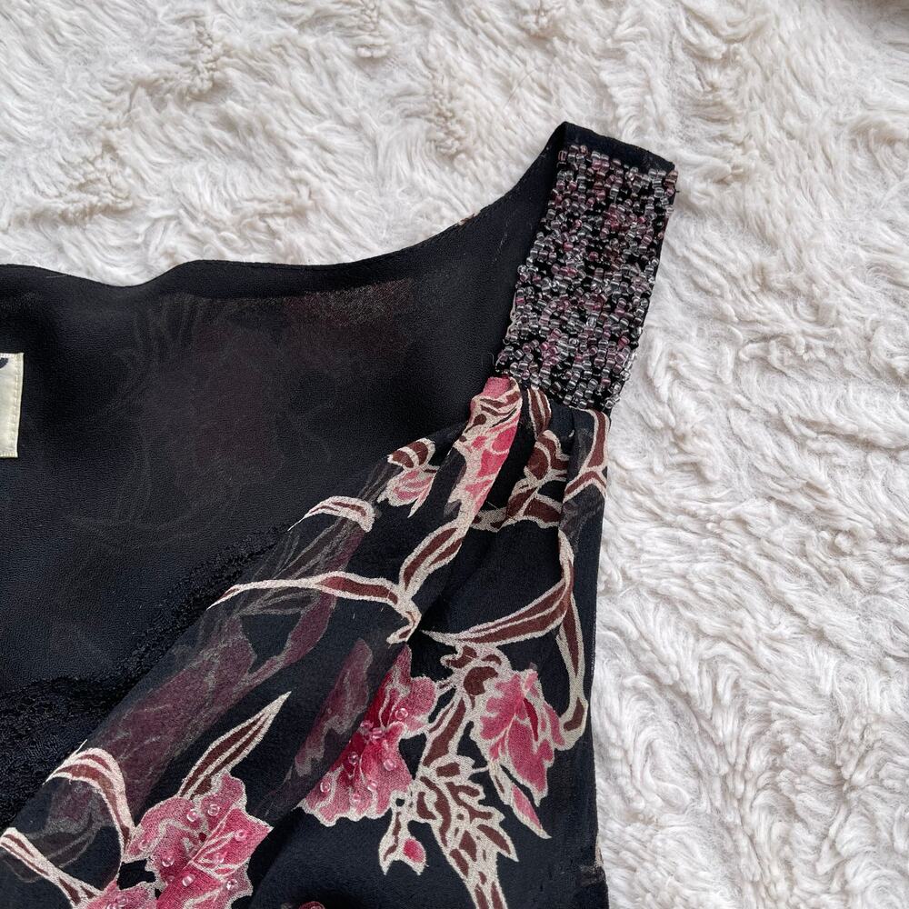 ICE silk beaded floral maxi dress long cowl neck vintage Y2K‎ pink black fairy M - Picture 6 of 17